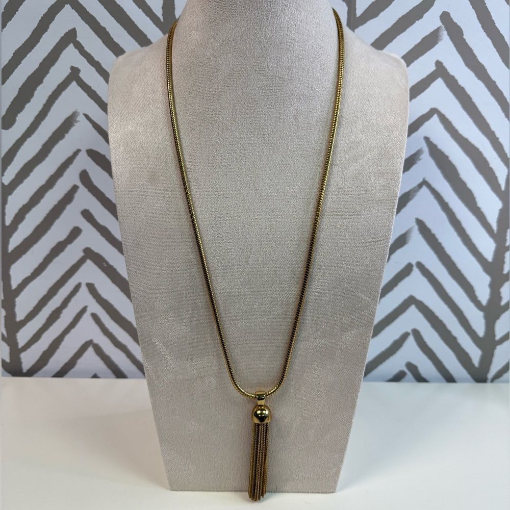 J Crew Gold Long Tassel Statement Necklace